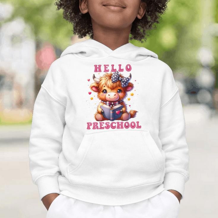 Hello Preschool Cute Highland Cow Lover Back To School Graphic Toddler Hoodie