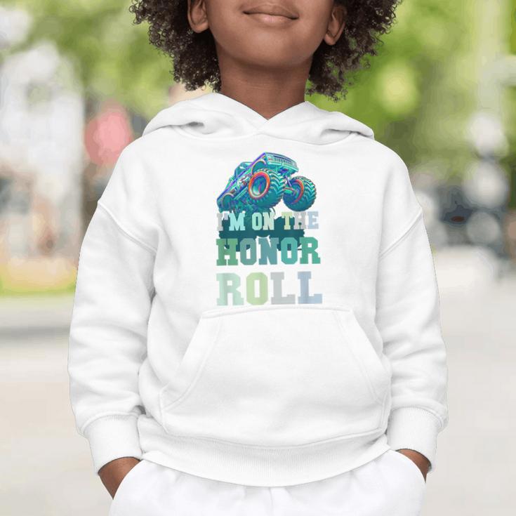 Kids I'M ON HONOR ROLL Monster Trucks Back To School Bruh Graphic Toddler Hoodie