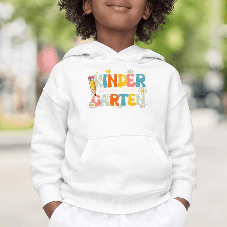 Kindergarten Dream Team Groovy Retro Children Back To School Graphic Toddler Hoodie