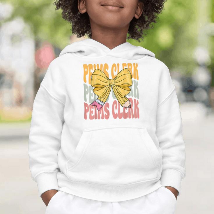 Peims Clerk Groovy Coquette Bow Cute Back To School Graphic Toddler Hoodie Peims Clerk Groovy Coquette Bow Cute Back To School Graphic Toddler Hoodie