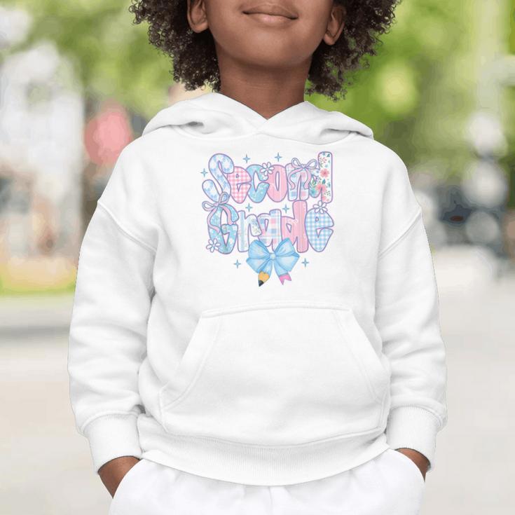 Preppy Second Grade First Day Back To School 2nd Grade Bow Graphic Toddler Hoodie