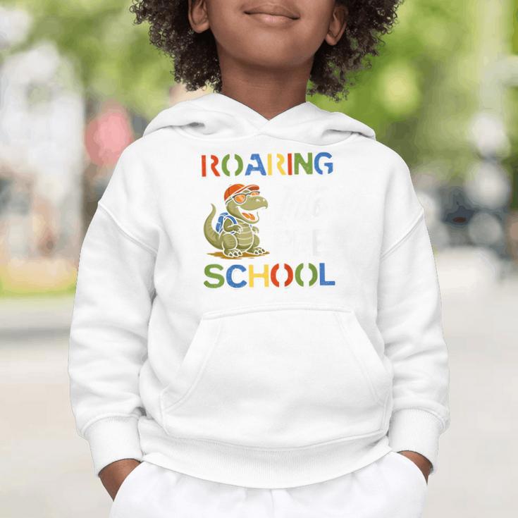 Roaring Into Preschool First Day Back To School Students Graphic Toddler Hoodie Roaring Into Preschool First Day Back To School Students Graphic Toddler Hoodie