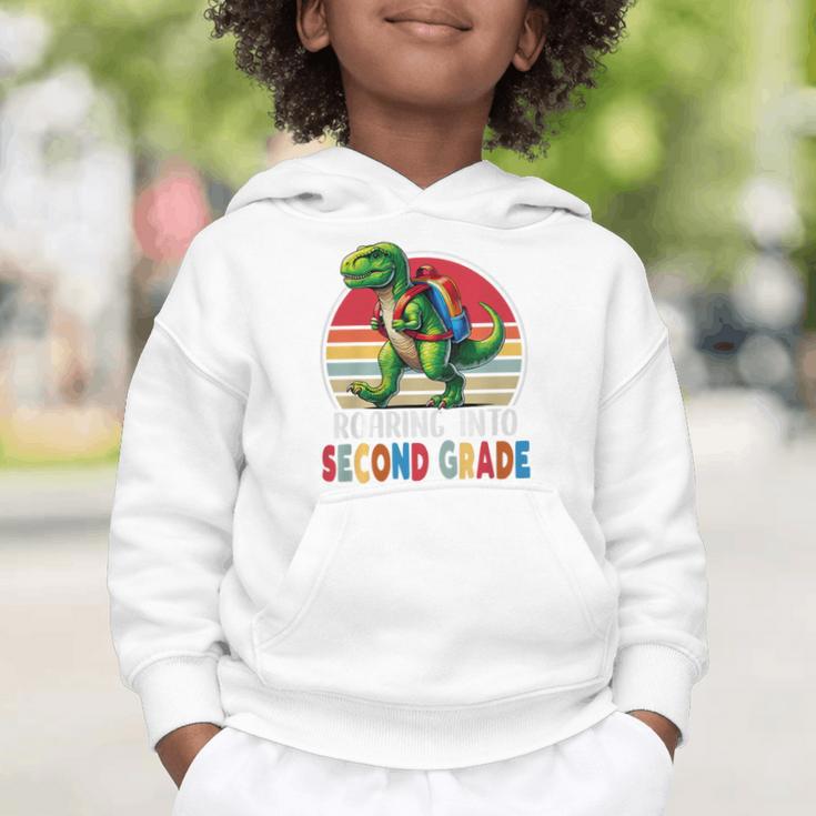 Roaring Into Second Grade T-Rex Back To School 2nd Grade Premium Tri-Blend Graphic Toddler Hoodie