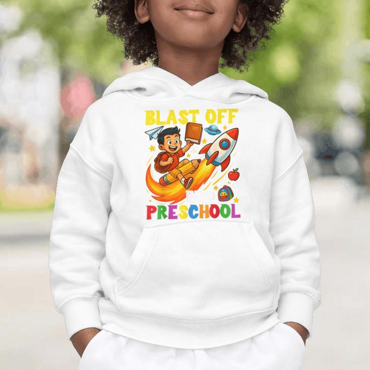 Rocket Blast Off Into Preschool Back To School Graphic Toddler Hoodie