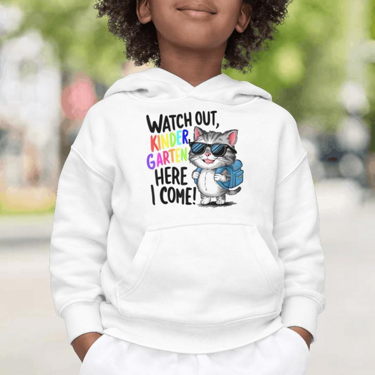Watch Out Kindergarten Here I Come Cute Cat Back To School Graphic Toddler Hoodie