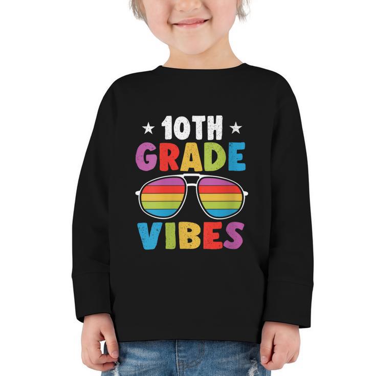 10th Grade Back To School Sunglasses Vibes Retro First Day Graphic Toddler Long Sleeve Tee