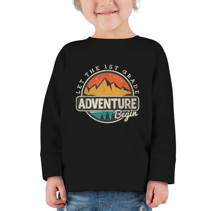 1st First Grade Shirt Adventure Begin Back To School Graphic Toddler Long Sleeve Tee