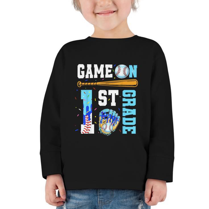 1st Grade Back To School Baseball Drip Ice Cream Game On Graphic Toddler Long Sleeve Tee