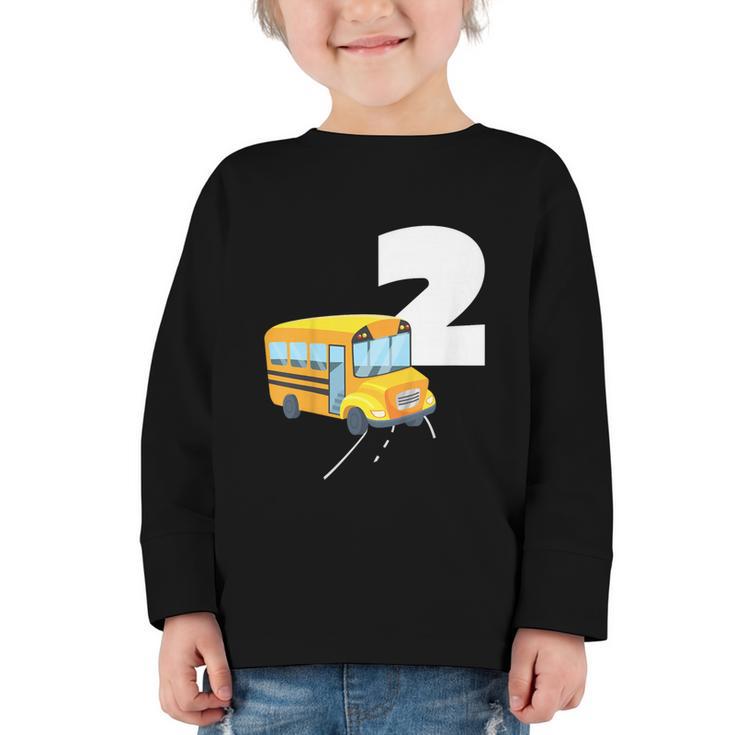 2nd Birthday School Bus Kids Back To School Themes Party Graphic Toddler Long Sleeve Tee