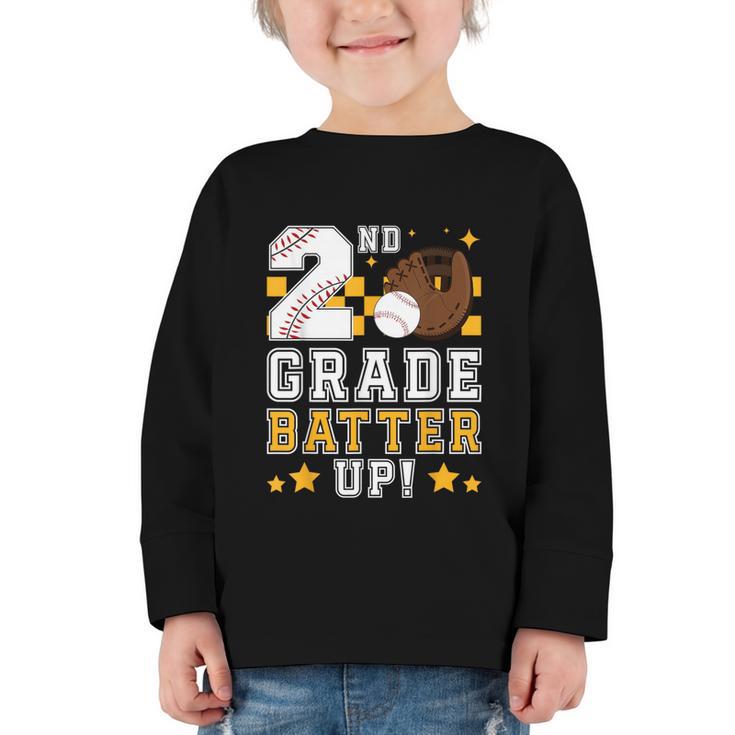 2nd Grade Batter Up Baseball First Day Back To School Graphic Toddler Long Sleeve Tee