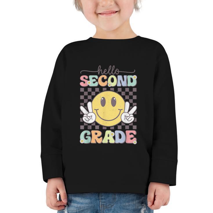 2nd Grade Team Back To School Hello Second Grade Smile Face Graphic Toddler Long Sleeve Tee