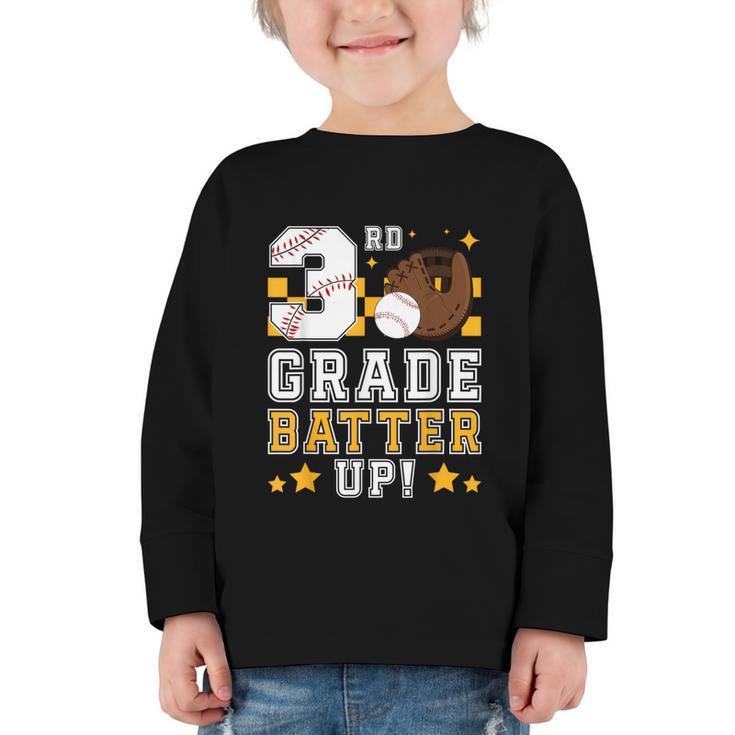 3rd Grade Batter Up Baseball First Day Back To School Graphic Toddler Long Sleeve Tee