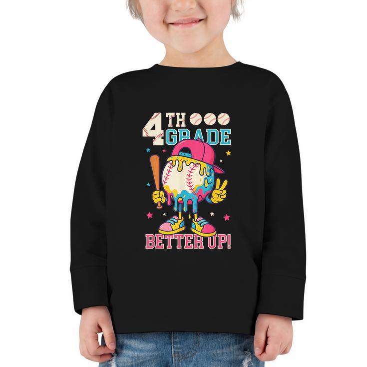 4th Grade Back To School Baseball Drip Ice Cream Game On Graphic Toddler Long Sleeve Tee