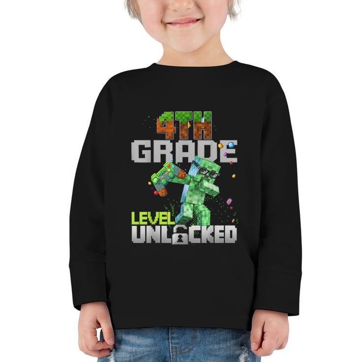 4th Grade Level Unlocked Back To School Pixel Game Graphic Toddler Long Sleeve Tee