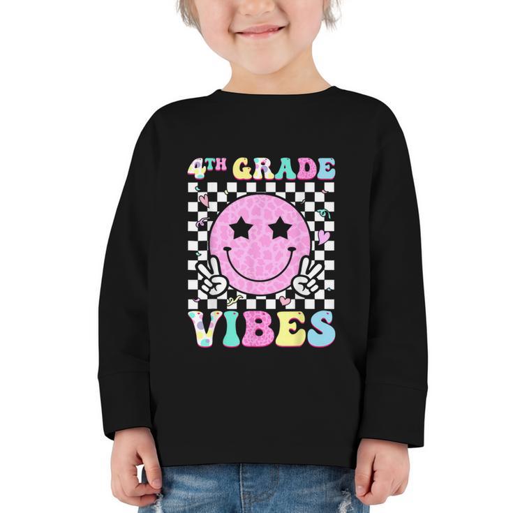 4th Grade Vibes Groovy Back To School Fourth Grade Girls Kid Graphic Toddler Long Sleeve Tee