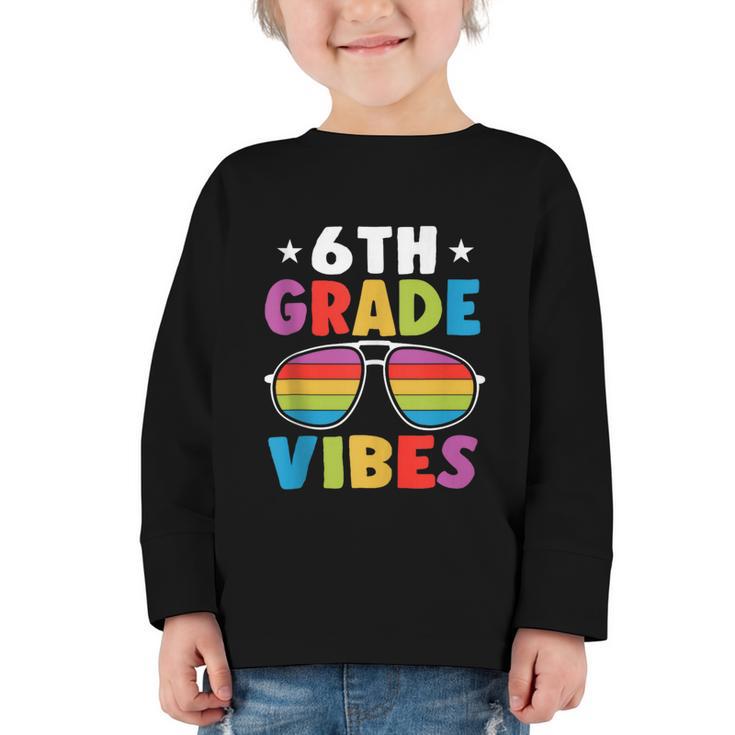 6th Grade Back To School Sunglasses Vibes Retro First Day Graphic Toddler Long Sleeve Tee