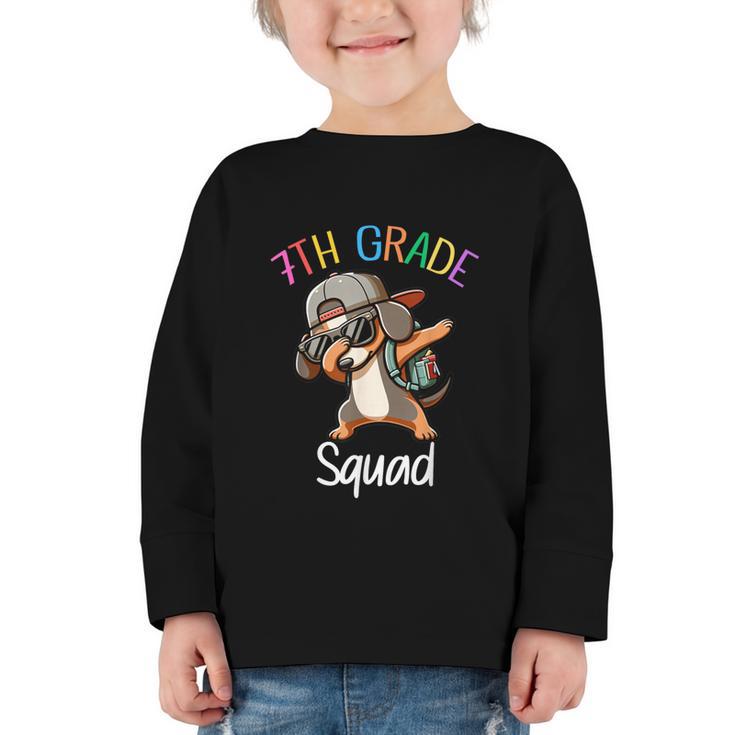 7th Grade Squad Dachshund Dabbing Kids Back To School Graphic Toddler Long Sleeve Tee