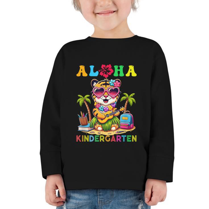 Aloha Kindergarten Tiger Hawaii Back To School Kids Girls Graphic Toddler Long Sleeve Tee