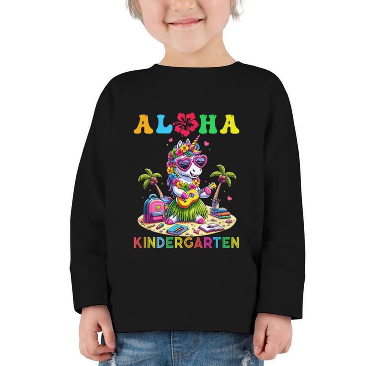 Aloha Kindergarten Unicorn Hawaii Back To School Kids Girl Graphic Toddler Long Sleeve Tee