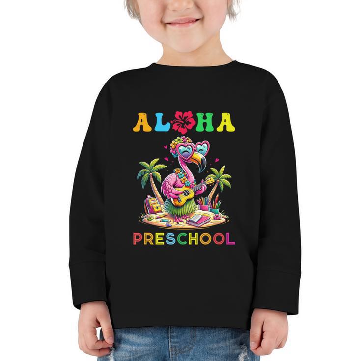 Aloha Preschool Flamingo Hawaii Back To School Kids Girl Graphic Toddler Long Sleeve Tee