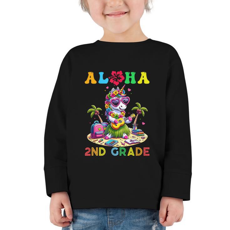 Aloha Second Grade Unicorn Hawaii Back To School Kids Girl Graphic Toddler Long Sleeve Tee