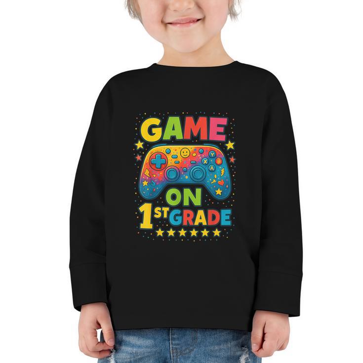 Back To School 1st Grade Boys Gamer First Day School Level Graphic Toddler Long Sleeve Tee