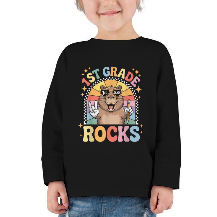 Back To School 1st Grade Capybara First Grade Rocks Graphic Toddler Long Sleeve Tee