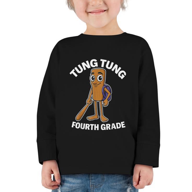 Back To School 4th Grade Italian Brainrot Tung Tung Sahur Graphic Toddler Long Sleeve Tee