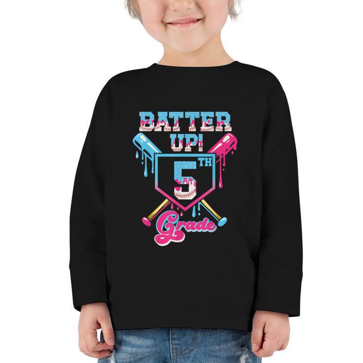Back To School 5th Grade Batter Up Baseball First Day Boys Graphic Toddler Long Sleeve Tee