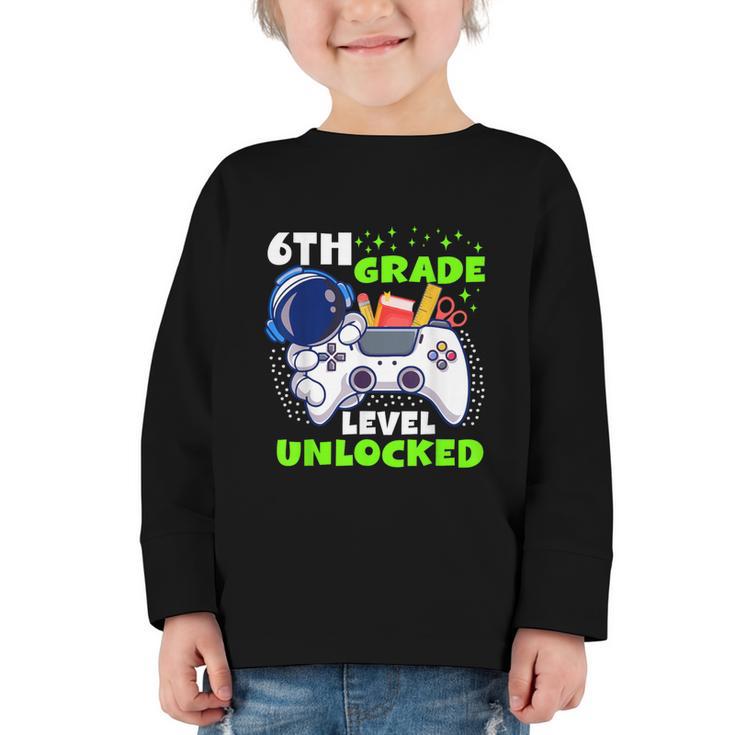 Back To School 6th Grade Level Unlocked Gamer Boys Kids Graphic Toddler Long Sleeve Tee