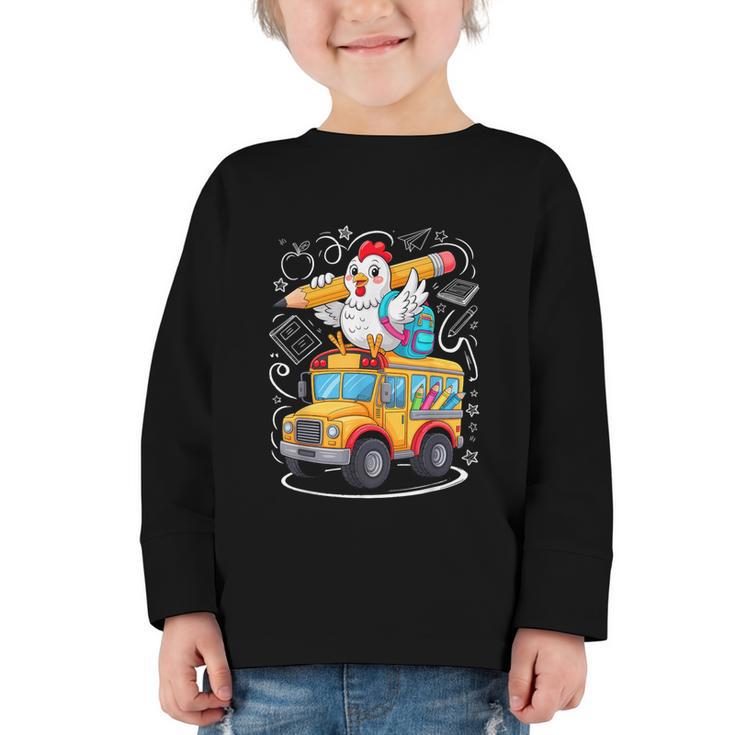 Back To School Chicken School Bus 100 Days Of School Graphic Toddler Long Sleeve Tee
