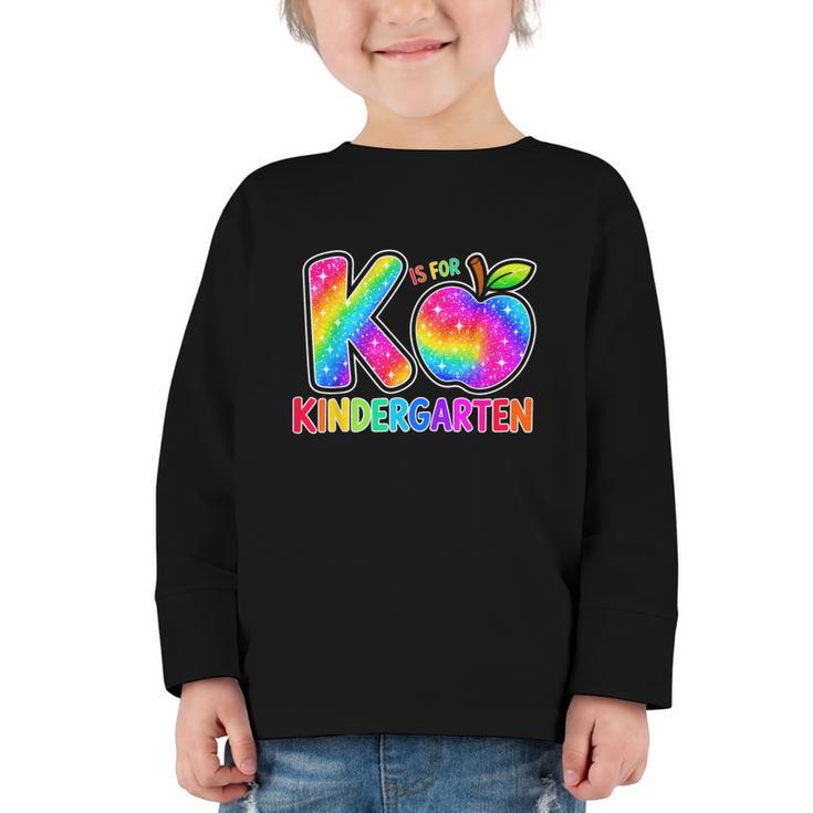 Back To School F Is For Kindergarten Rainbow Apple Kid Graphic Toddler Long Sleeve Tee