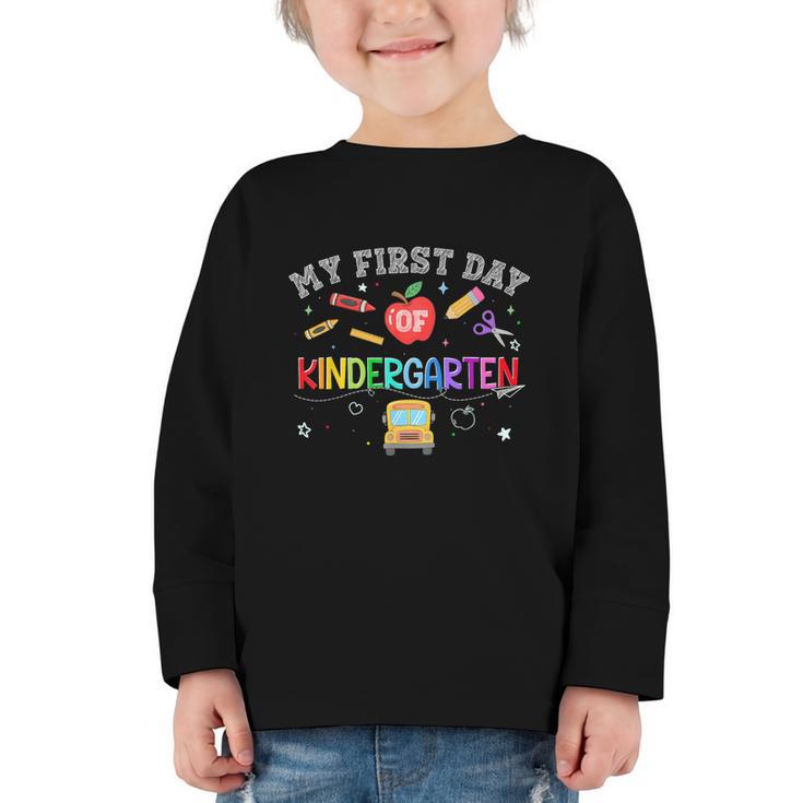 Back To School My First Day Of Kindergarten Boy Girl Graphic Toddler Long Sleeve Tee