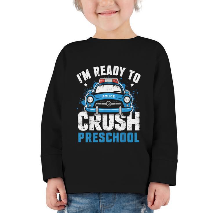 Back To School First Day Of Preschool Police Car Boys Graphic Toddler Long Sleeve Tee
