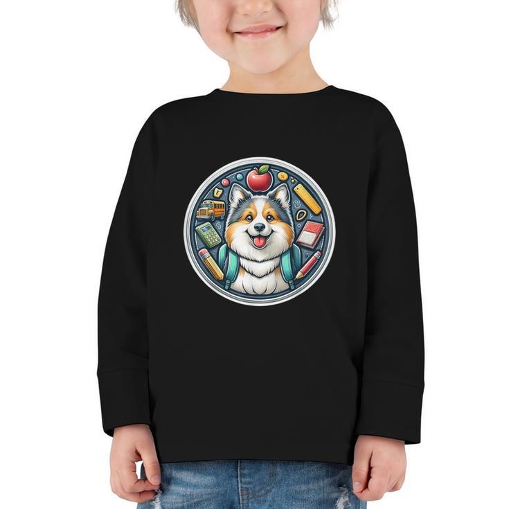 Back To School Icelandic Sheepdog Dog Boy Girls Student Kids Graphic Toddler Long Sleeve Tee