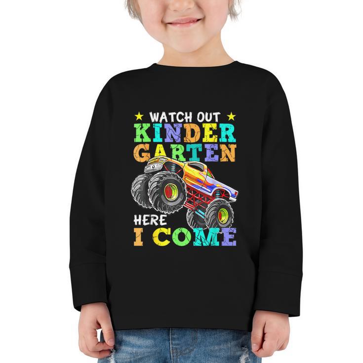 Back To School Kindergarten Here I Come For Boy Kid Truck Graphic Toddler Long Sleeve Tee