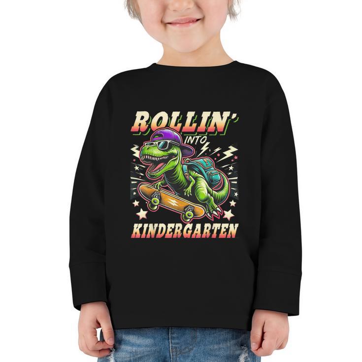 Back To School Kindergarten Dinosaur First Day Of School Boy Graphic Toddler Long Sleeve Tee