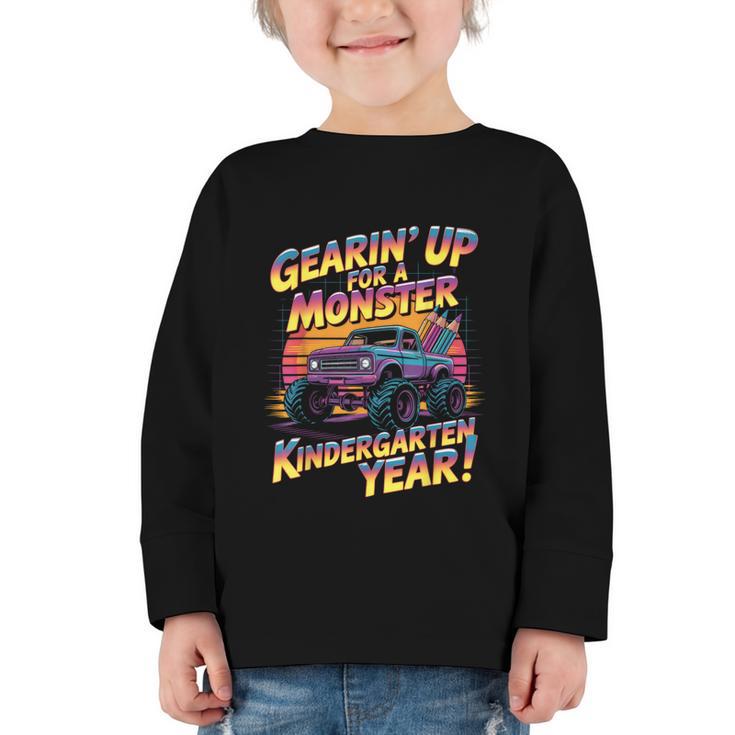 Back To School Kindergarten Monster Truck First Day Boys Graphic Toddler Long Sleeve Tee