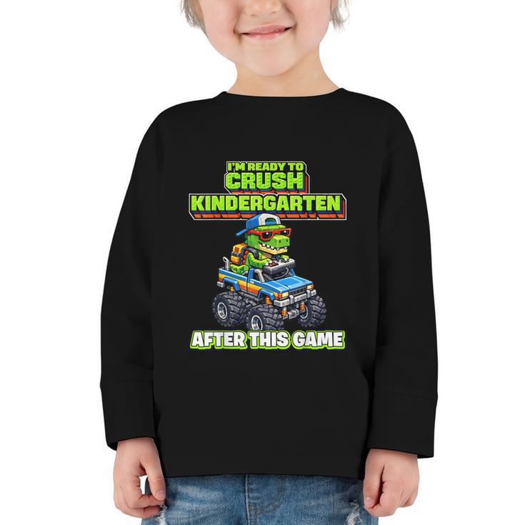 Back To School Kindergarten Retro Monster Truck Dinosaur Boy Graphic Toddler Long Sleeve Tee