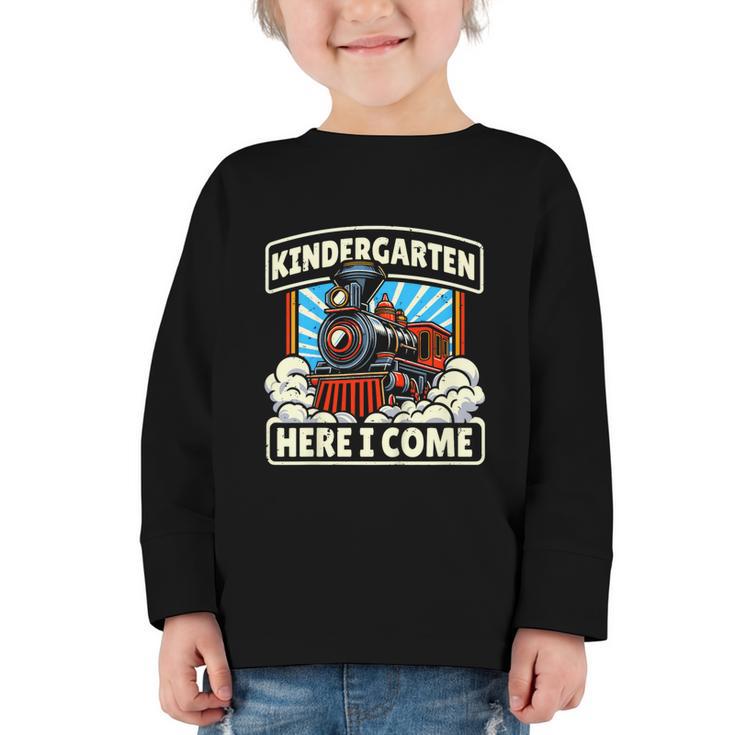Back To School Kindergarten Here I Come Train Boys Girls Graphic Toddler Long Sleeve Tee