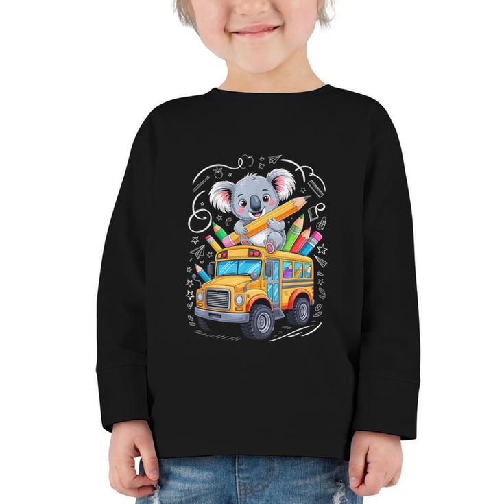 Back To School Koala School Bus 100 Days Of School Graphic Toddler Long Sleeve Tee
