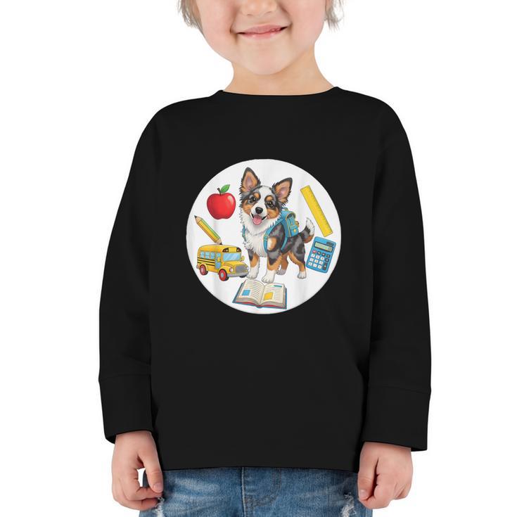Back To School Miniature American Shepherd Dog Boys Girls Graphic Toddler Long Sleeve Tee