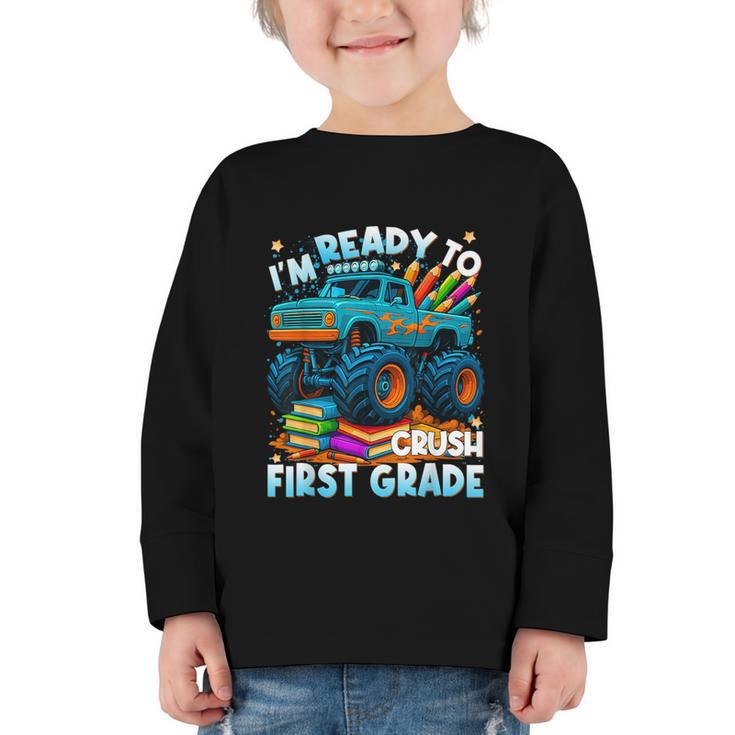 Back To School Ready To Crush 1st Grade Monster Truck Boys Graphic Toddler Long Sleeve Tee