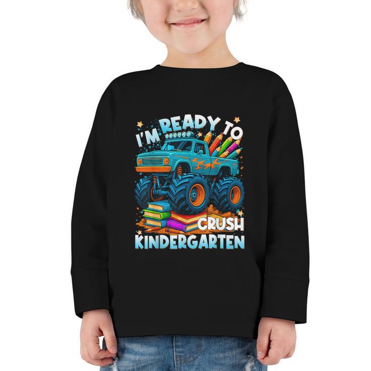 Back To School Ready To Crush Kindergarten Monster Truck Boy Graphic Toddler Long Sleeve Tee