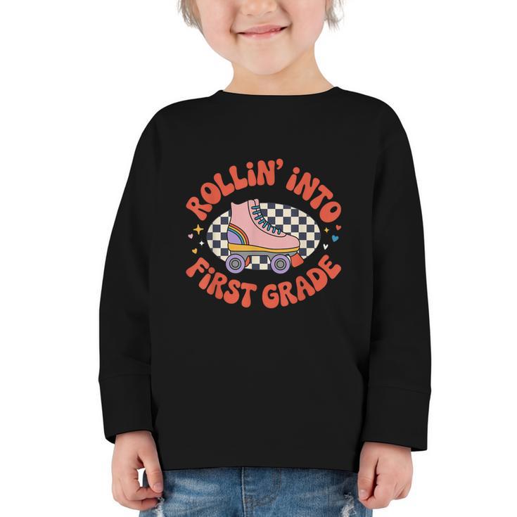 Back To School Rollin Into First Grade Girls Graphic Toddler Long Sleeve Tee