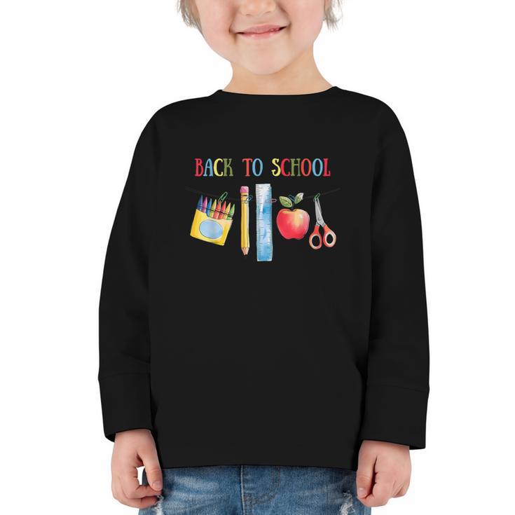 Back To School Shirt Apple Crayons Pencil Ruler Cute Graphic Graphic Toddler Long Sleeve Tee