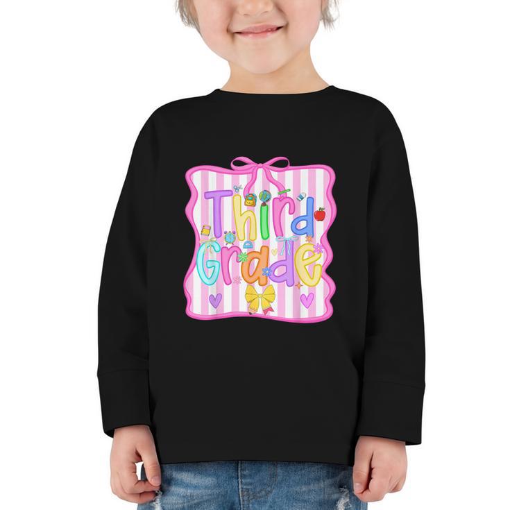 Back To School Third Grade Girls Coquette Bow 3rd Grade Kids Graphic Toddler Long Sleeve Tee