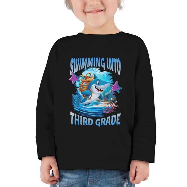 Back To School Third Grade Shark Graphic Toddler Long Sleeve Tee