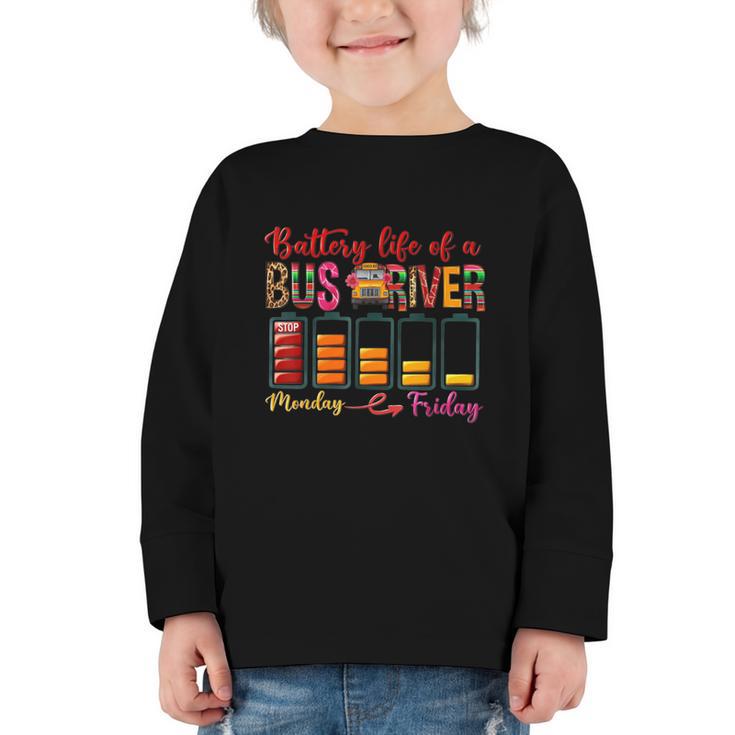 Battery Life Of A Bus Driver First Day Back To School Graphic Toddler Long Sleeve Tee