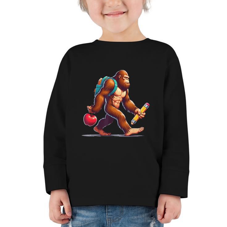 Bigfoot Lovers Pencil Back To School Kids Boys Girls Graphic Toddler Long Sleeve Tee